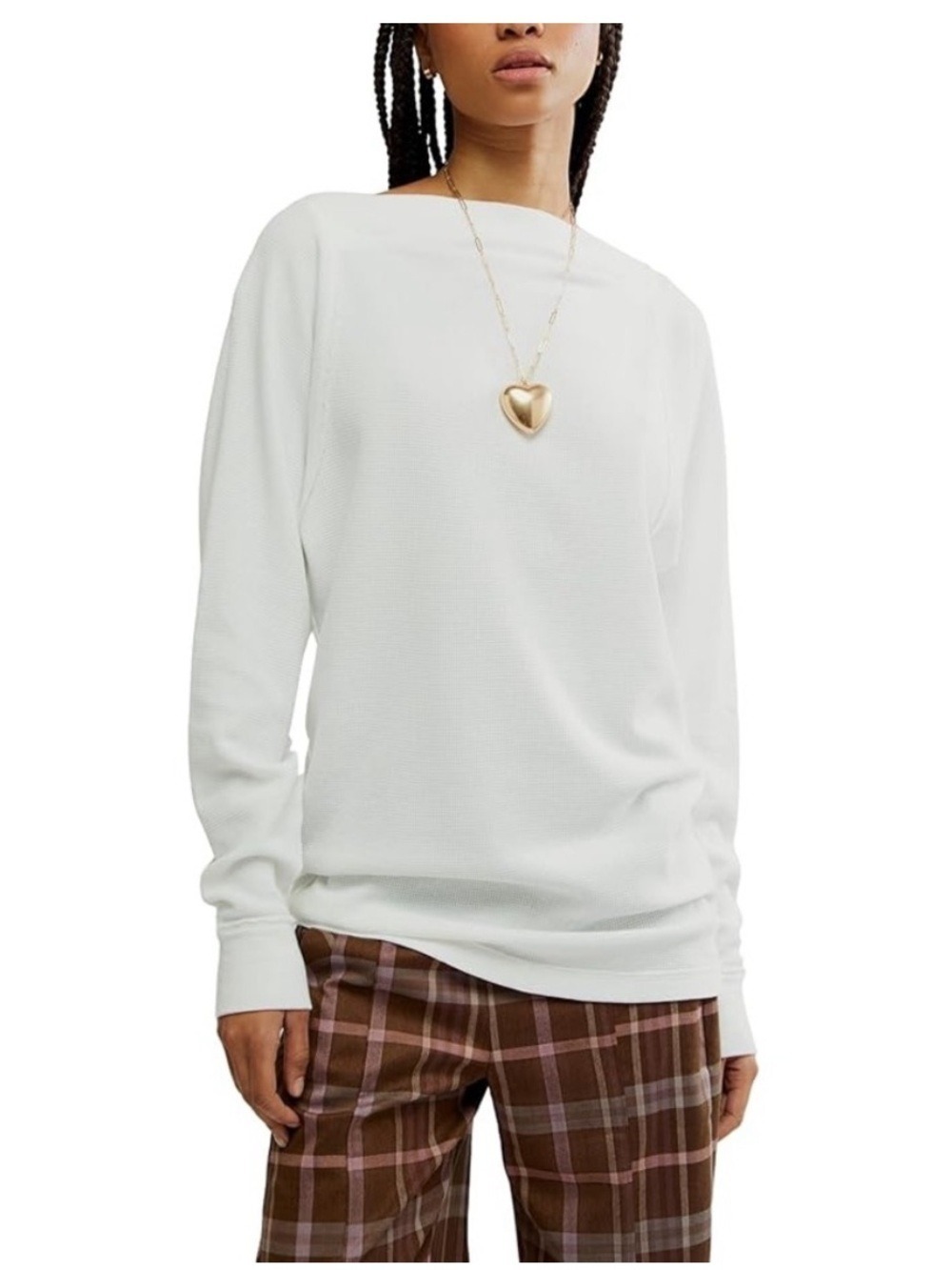 Free People White Off Shoulder Thermal Long Sleeve - Picture 4 of 5